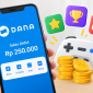 Ilustrasi smartphone, game, dan saldo DANA yang menggambarkan peluang mendapatkan penghasilan dari aplikasi game.