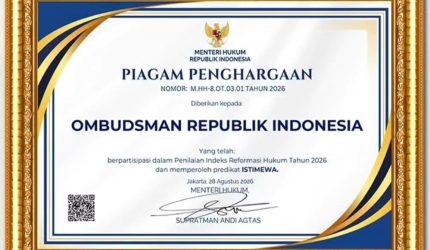 Ombudsman RI raih nilai sempurna 100 predikat AA dalam Indeks Reformasi Hukum 2026.