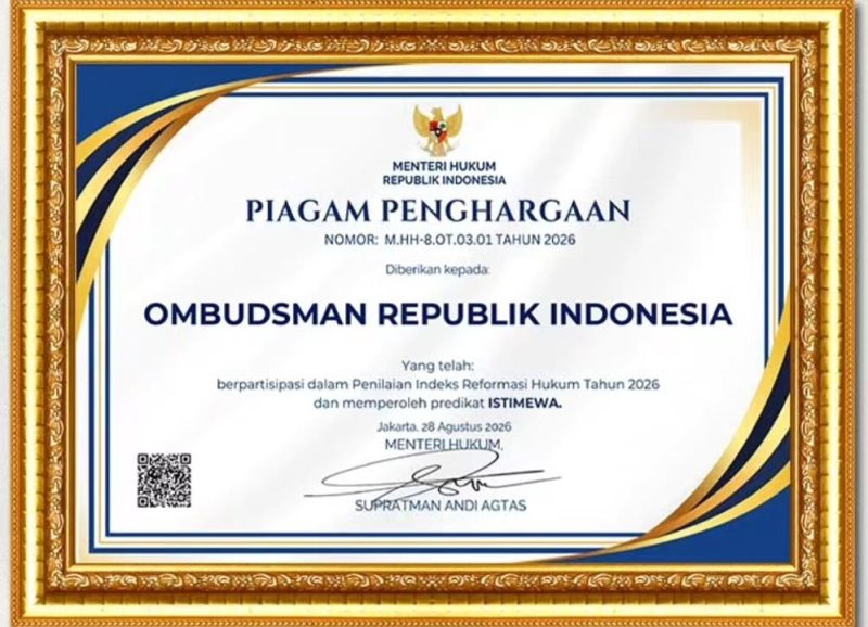 Ombudsman RI raih nilai 100 pada IRH 2026.
