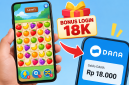 Ilustrasi game susun buah yang menawarkan bonus login 18K dan diklaim bisa dicairkan ke saldo DANA. Klaim pencairan tersebut masih perlu diverifikasi. ( AI INBRITA)