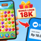 Ilustrasi game susun buah yang menawarkan bonus login 18K dan diklaim bisa dicairkan ke saldo DANA. Klaim pencairan tersebut masih perlu diverifikasi. ( AI INBRITA)