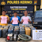 Satreskrim Polres Kerinci mengamankan pelaku dan barang bukti kasus BBM subsidi. ( Foto Satreskirim Polres Kerinci)